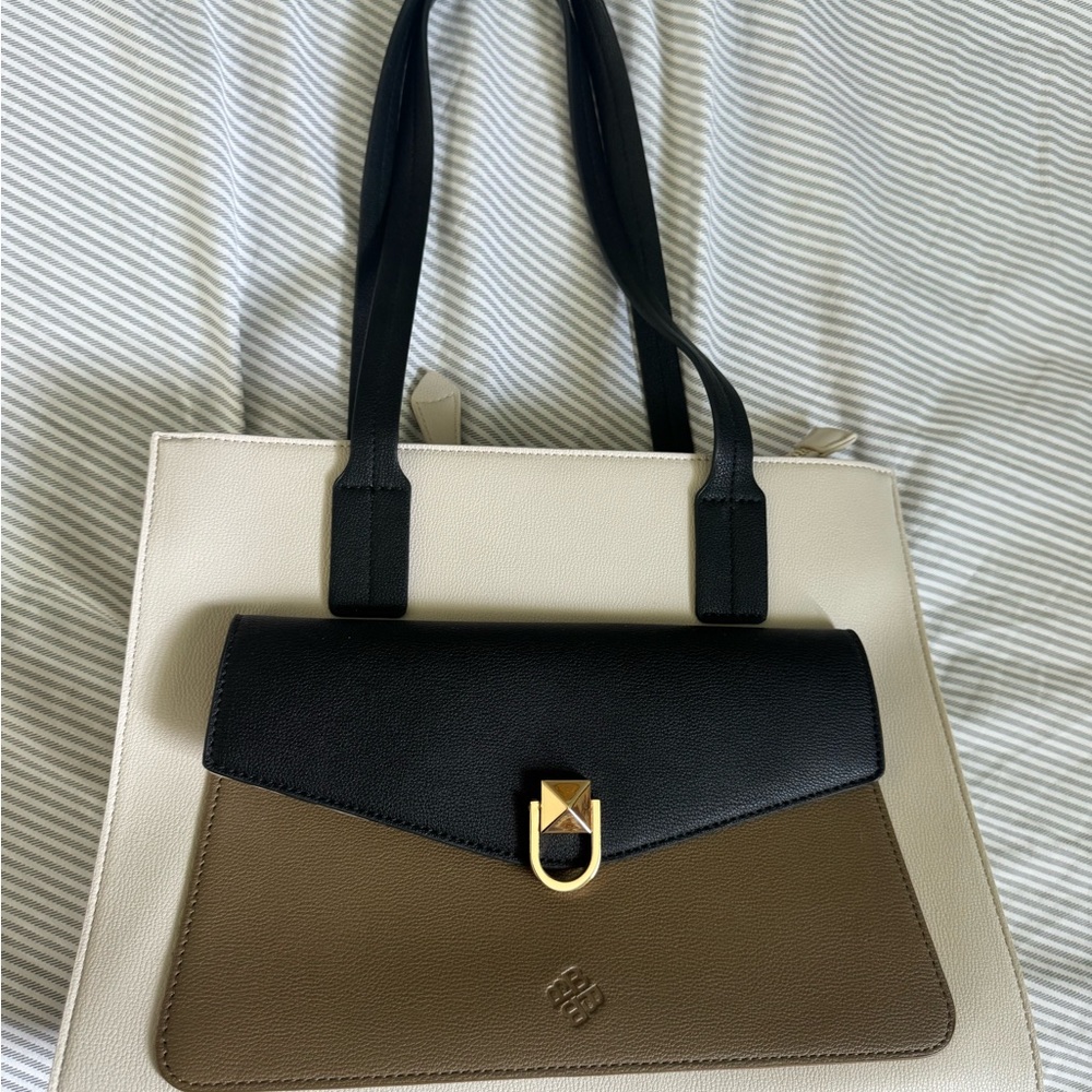 Bakers Two-Tone Black, Cream & Brown Tote with Gold Accent